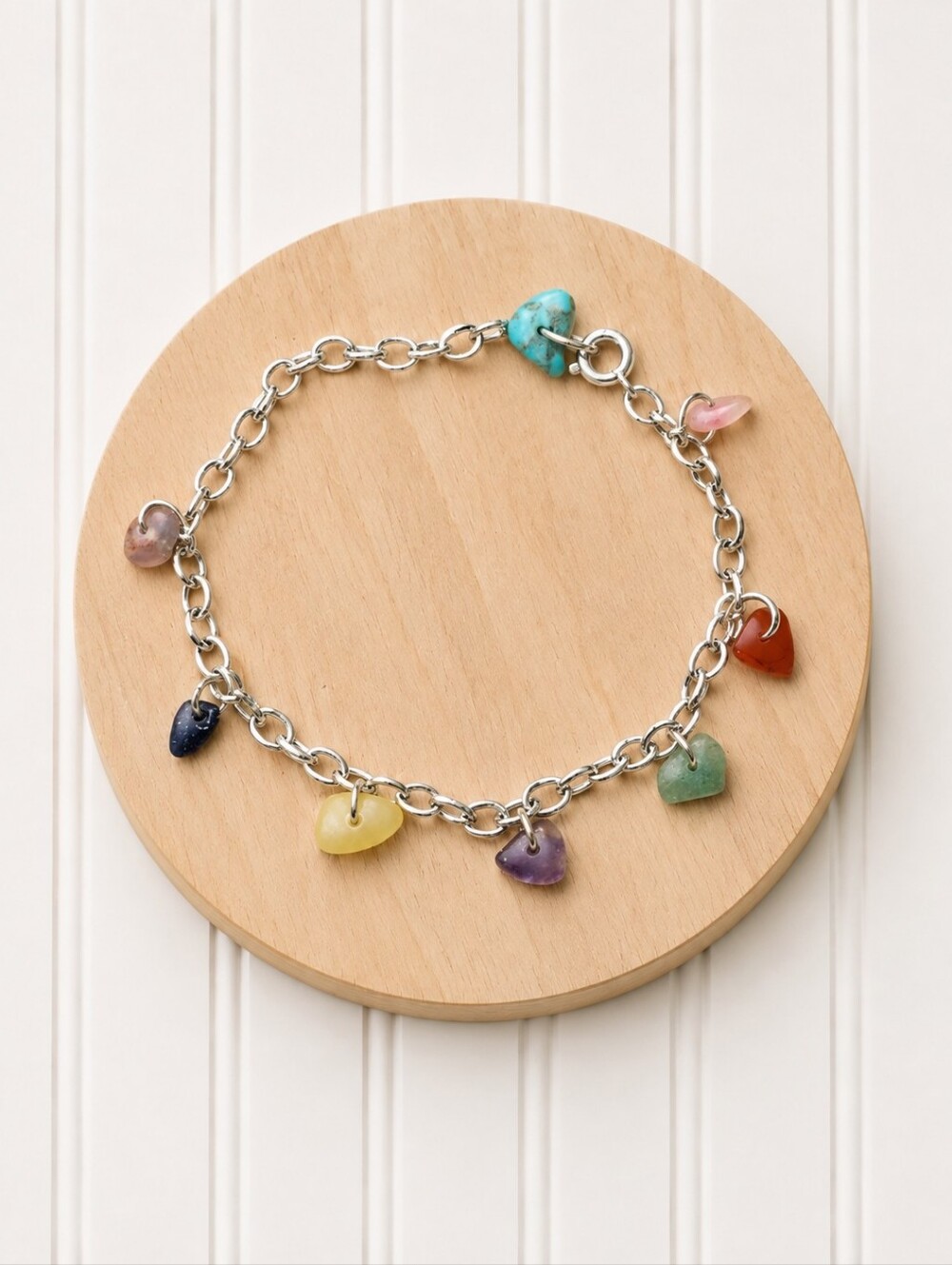 Multicolor Natural Stone Charm Chain Bracelet Amethyst Turquoise Amber Red Coral